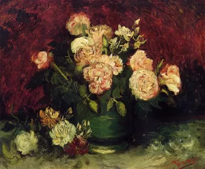 Bowl with Peonies and Roses by Vincent van Gogh - Hand-Painted Oil Painting Reproduction