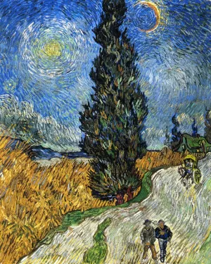 Cypress against a Starry Sky also known as Road with Cypresses by Vincent van Gogh - Hand-Painted Oil Painting Reproduction