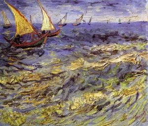 Fishing Boats at Sea also known as Seascape at Saintes-Maries by Vincent van Gogh - Hand-Painted Oil Painting Reproduction