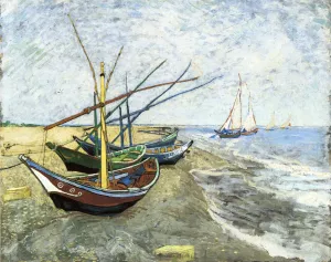 Fishing Boats on the Beach at Les Saintes-Maries-de-la-Mer by Vincent van Gogh - Hand-Painted Oil Painting Reproduction