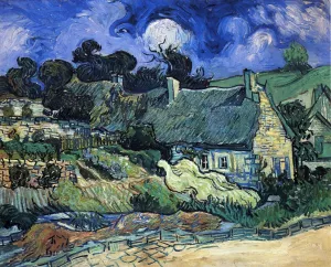 Houses with Thatched Roofs, Cordeville by Vincent van Gogh - Hand-Painted Oil Painting Reproduction