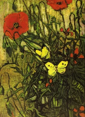 Poppies and Butterflies by Vincent van Gogh - Hand-Painted Oil Painting Reproduction