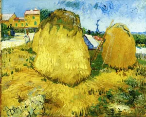 Stacks of Wheat Near a Farmhouse by Vincent van Gogh - Hand-Painted Oil Painting Reproduction