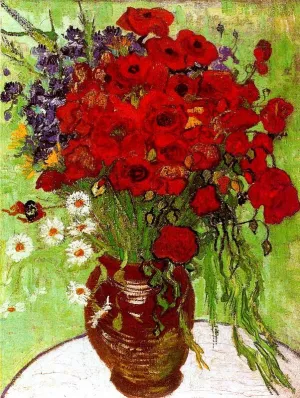 Vase with Daisies and Poppies by Vincent van Gogh - Hand-Painted Oil Painting Reproduction