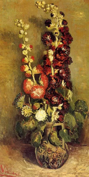 Vase with Holyhocks by Vincent van Gogh - Hand-Painted Oil Painting Reproduction
