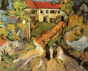 Village Street and Steps in Auvers with Two Figures by Vincent van Gogh - Hand-Painted Oil Painting Reproduction